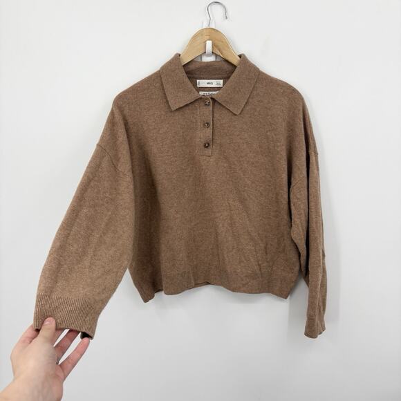 MNG Sweaters - MNG Cashmere Polo Sweater Small Quiet Luxury Parisian Soft Camel Academia Retro